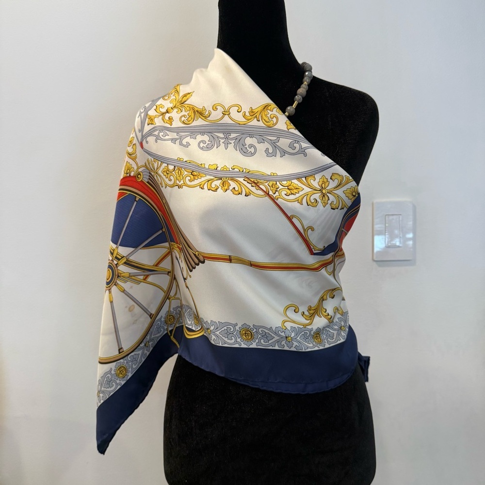 Celine Silk Scarf with Carriage and Wheel Design - Picture 9 of 13